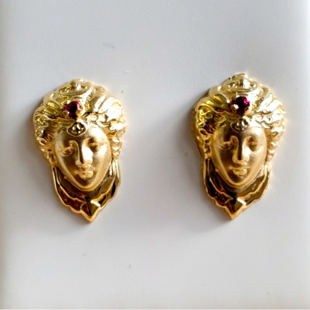 14k Solid Gold Earrings With Ruby Third-Eye Divin… - image 1